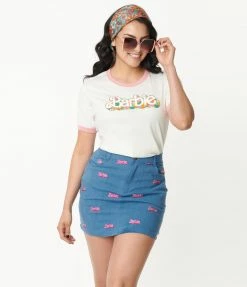 Fan Flair Barbie X Unique Vintage Barbie Logo Denim Mini Skirt
