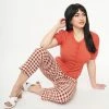 Sale Unique Vintage Rust Gingham Rachelle Capri Pants