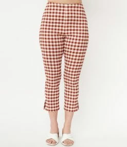Sale Unique Vintage Rust Gingham Rachelle Capri Pants