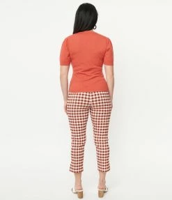 Sale Unique Vintage Rust Gingham Rachelle Capri Pants