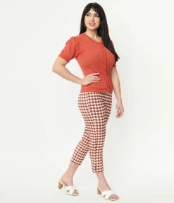 Sale Unique Vintage Rust Gingham Rachelle Capri Pants