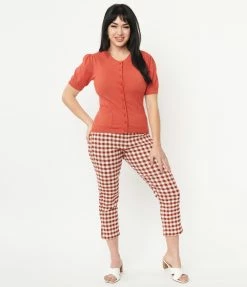 Sale Unique Vintage Rust Gingham Rachelle Capri Pants
