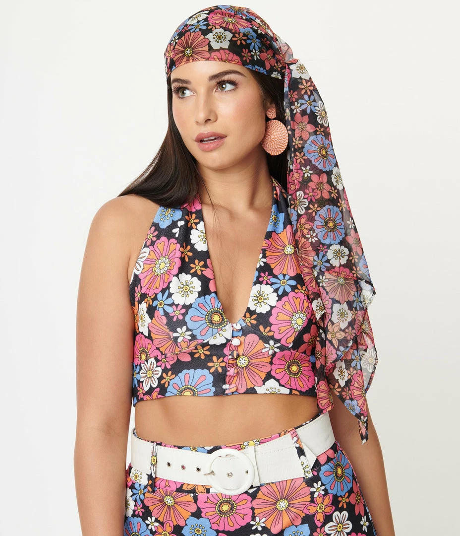 Hair Accessories Smak Parlour Black & Purple Retro Floral Long Hair Scarf