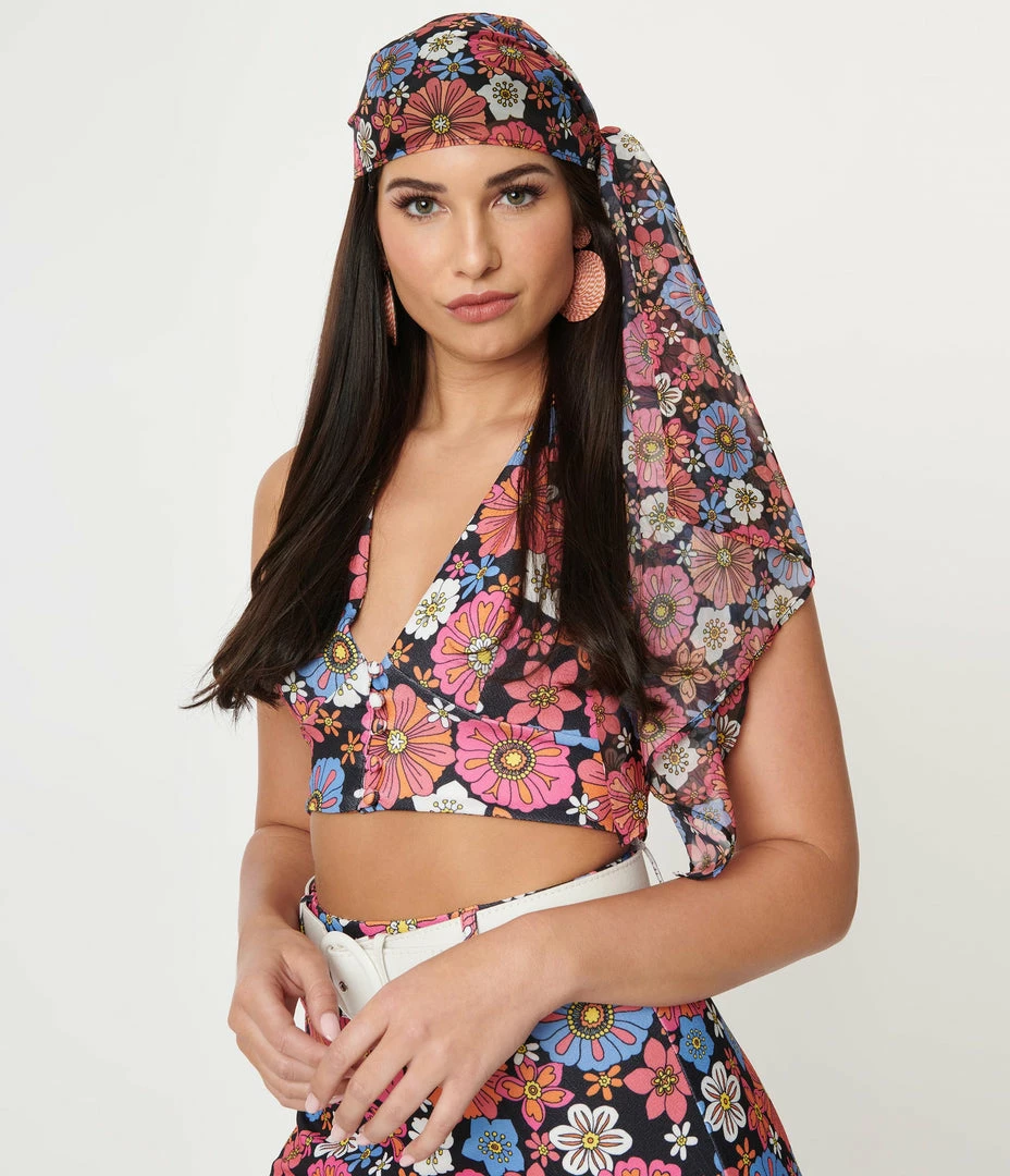 Hair Accessories Smak Parlour Black & Purple Retro Floral Long Hair Scarf