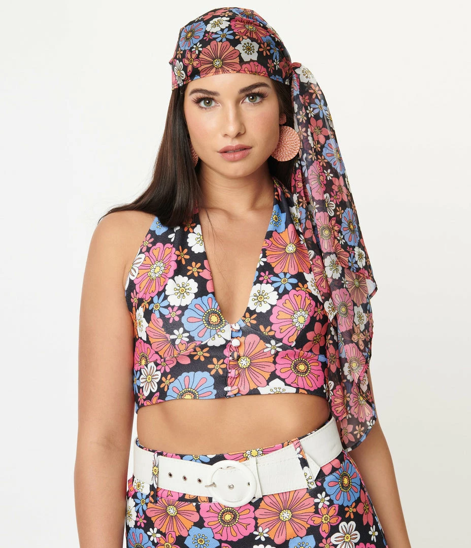 Hair Accessories Smak Parlour Black & Purple Retro Floral Long Hair Scarf