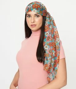 Hair Accessories Smak Parlour Turquoise & Pink Floral Long Hair Scarf