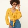 Sale Unique Vintage Mustard Ruffled & Ready Crop Top