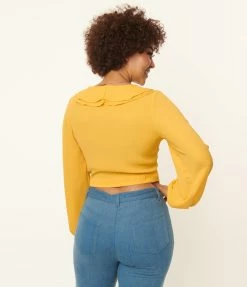 Sale Unique Vintage Mustard Ruffled & Ready Crop Top