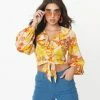 Sale Unique Vintage Yellow & Orange Floral Ruffled & Ready Crop Top