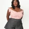 Unique Vintage Plus Size Pink & Daisy Print Violet Top Sale