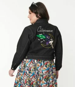 DC Comics X Unique Vintage Plus Size Black Denim Catwoman Jean Jacket