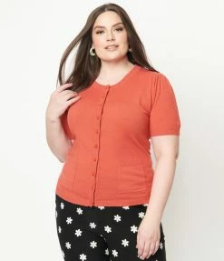 Sale Unique Vintage Plus Size Burnt Orange Telluride Cardigan Sweater