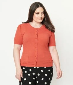 Sale Unique Vintage Plus Size Burnt Orange Telluride Cardigan Sweater
