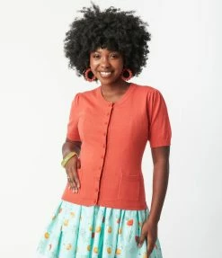 Unique Vintage Burnt Orange Telluride Cardigan Sweater Sale