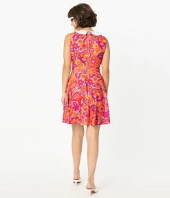Smak Parlour Pink Far-Out Floral Print Female Forward Fit & Flare Dress