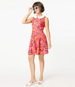 Smak Parlour Pink Far-Out Floral Print Female Forward Fit & Flare Dress