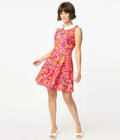 Smak Parlour Pink Far-Out Floral Print Female Forward Fit & Flare Dress