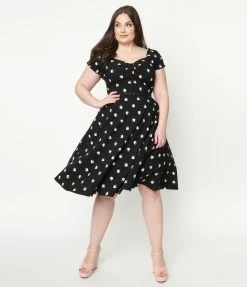 Unique Vintage Plus Size Black & Pink Strawberry Print Ohara Swing Dress