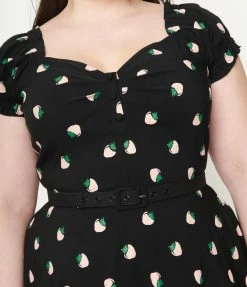 Unique Vintage Plus Size Black & Pink Strawberry Print Ohara Swing Dress