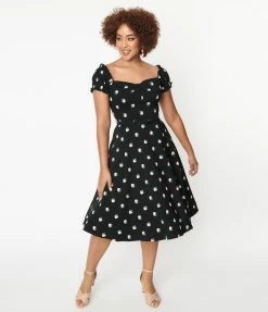 New Arrivals! Unique Vintage Black & Pink Strawberry Print Ohara Swing Dress