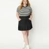 Unique Vintage Plus Size Black Denim Pleated Serena Mini Skirt