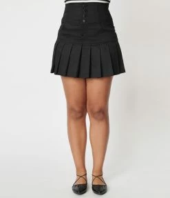 Unique Vintage Black Denim Pleated Serena Mini Skirt Sale