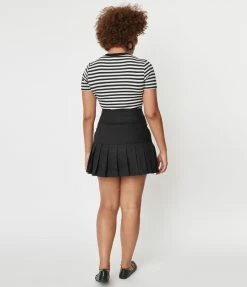 Unique Vintage Black Denim Pleated Serena Mini Skirt Sale