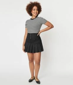 Unique Vintage Black Denim Pleated Serena Mini Skirt Sale