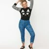 Sale Unique Vintage Blue Denim & Cats Marilyn Jean Capris