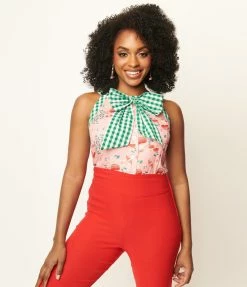 Unique Vintage Pink & Mushroom Print Paulson Top