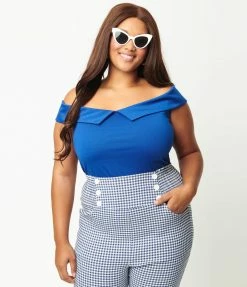 Unique Vintage Plus Size Blue Maraschino Top