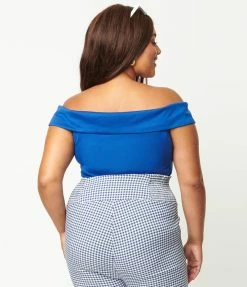 Unique Vintage Plus Size Blue Maraschino Top