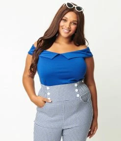 Unique Vintage Plus Size Blue Maraschino Top