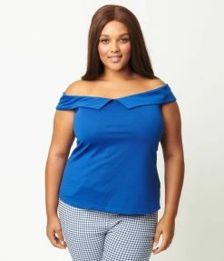 Unique Vintage Plus Size Blue Maraschino Top