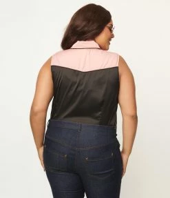 Sale Unique Vintage Plus Size Black & Pink Western Prairie Girl Blouse