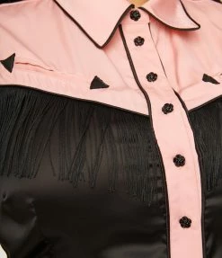 Sale Unique Vintage Plus Size Black & Pink Western Prairie Girl Blouse