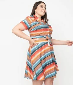 Sale Unique Vintage Plus Size Serape Stripe Shirley Crop Top