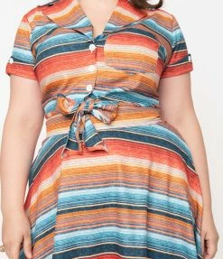 Sale Unique Vintage Plus Size Serape Stripe Shirley Crop Top