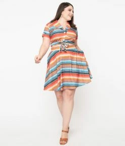 Sale Unique Vintage Plus Size Serape Stripe Shirley Crop Top