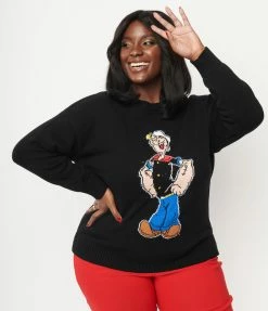 Popeye X Unique Vintage Plus Size Popeye The Sailor Man Sweater