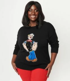 Popeye X Unique Vintage Plus Size Popeye The Sailor Man Sweater