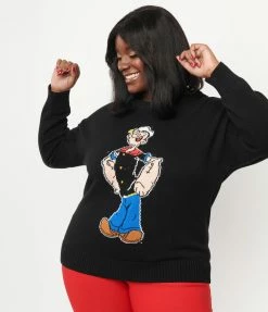 Popeye X Unique Vintage Plus Size Popeye The Sailor Man Sweater