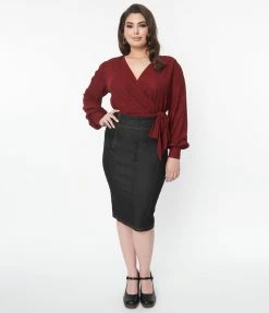 Unique Vintage Plus Size 1950s Black Denim Summer Lovin Pencil Skirt