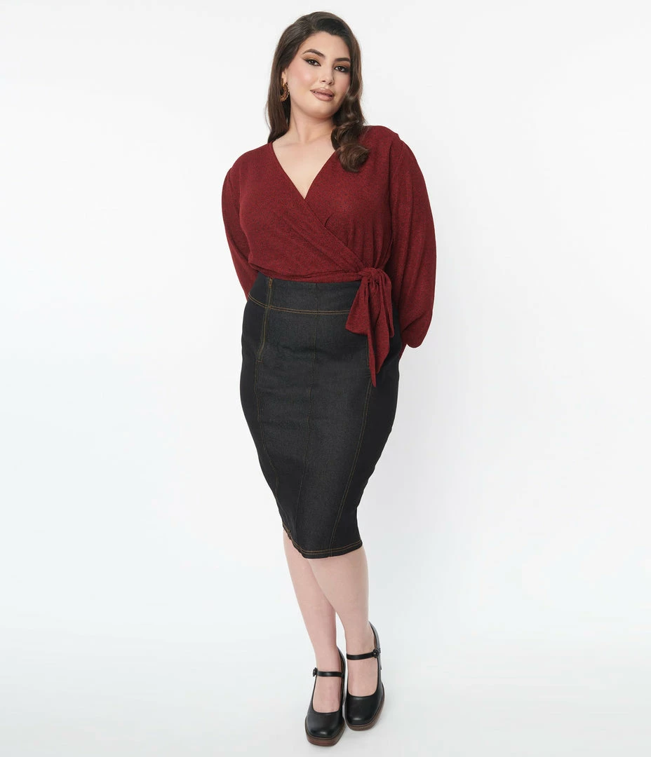 Unique Vintage Plus Size 1950s Black Denim Summer Lovin Pencil Skirt