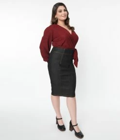 Unique Vintage Plus Size 1950s Black Denim Summer Lovin Pencil Skirt