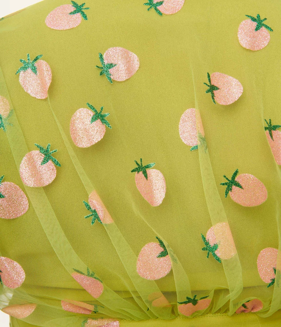 Smak Parlour Plus Size Avocado & Pink Strawberry Roller Queen Crop Blouse