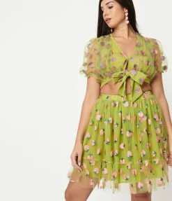 Sale Smak Parlour Avocado & Pink Strawberry Roller Queen Crop Blouse