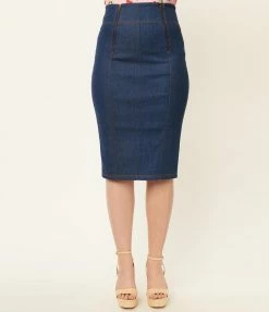 Unique Vintage 1950s Blue Denim Summer Lovin Pencil Skirt Sale
