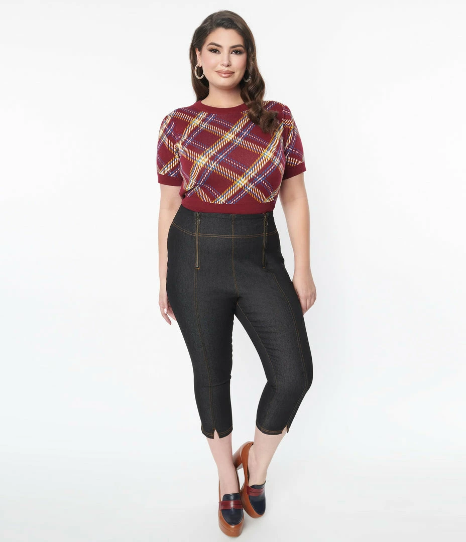 Sale Unique Vintage Plus Size Black Denim Beyond Basic Capri Jeans