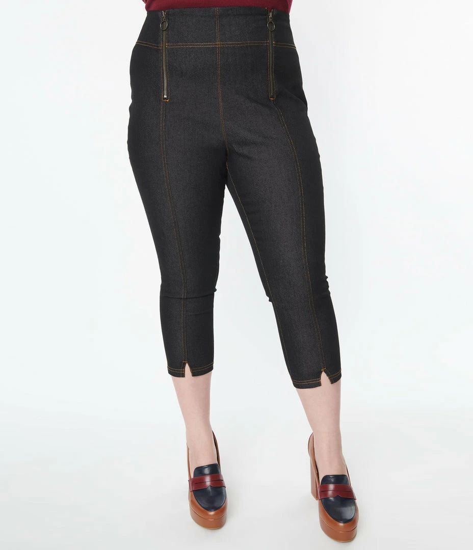 Sale Unique Vintage Plus Size Black Denim Beyond Basic Capri Jeans